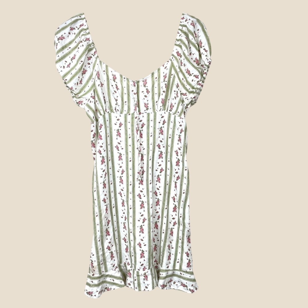 Y2K 90s Mini Dres Sz L Babydoll Fairy Cottage Coquette Puffy Sleeves Ruffle